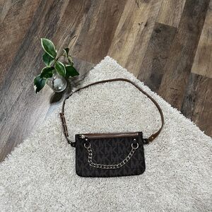 Michael Kors MK Signature Monogram Medium Brown Fanny Pack Belt Bag